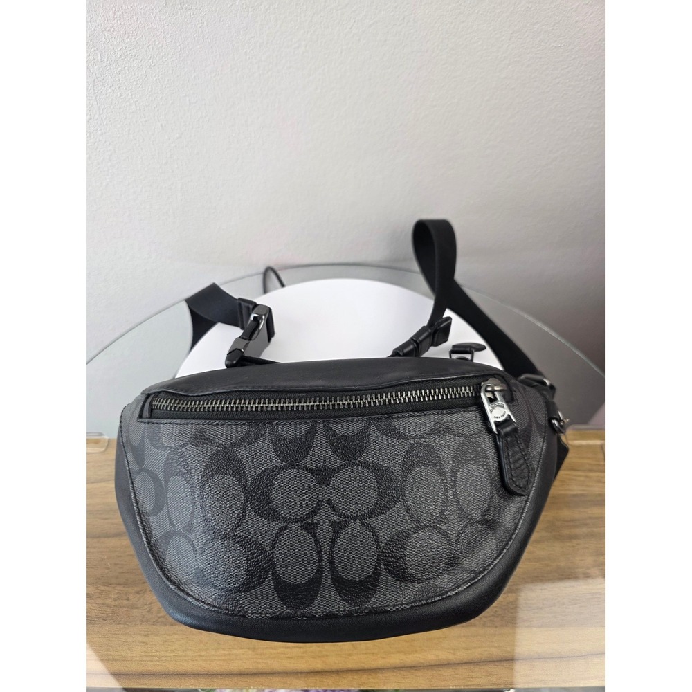 Coach West Belt Bag Signature Canvas Leather Charcoal Black  Gray Fanny Pack